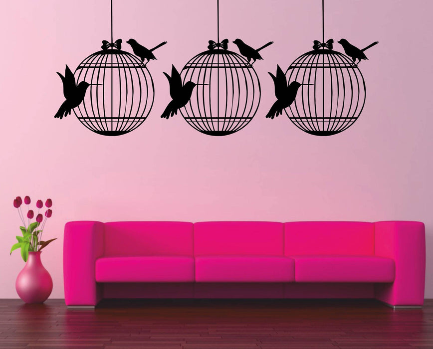 Birds With cage Decorative Wall Sticker - WoodenTwist