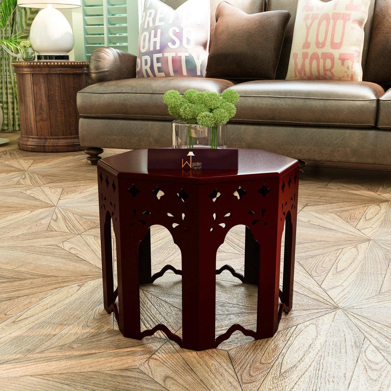 Bagnio MDF Wood Octagonal End Table in Walnut Finish - Front View