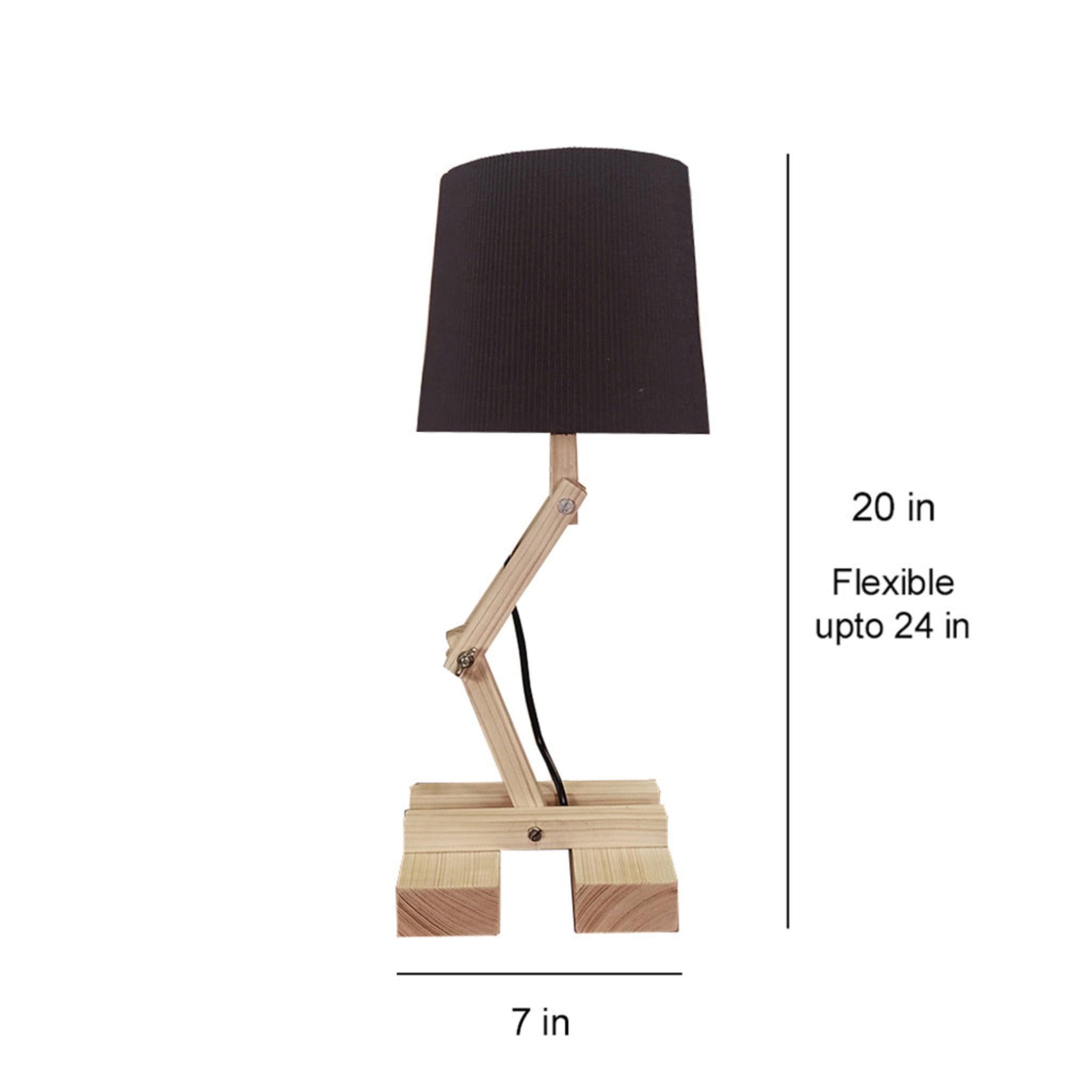 Flex Beige Wooden Table Lamp with Black Fabric Lampshade - WoodenTwist