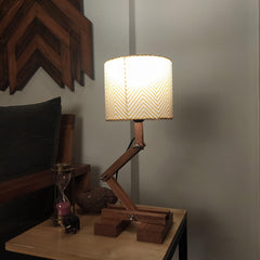 Flex Brown Wooden Table Lamp with Yellow Printed Fabric Lampshade - WoodenTwist