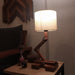 Flex Brown Wooden Table Lamp with Yellow Printed Fabric Lampshade - WoodenTwist