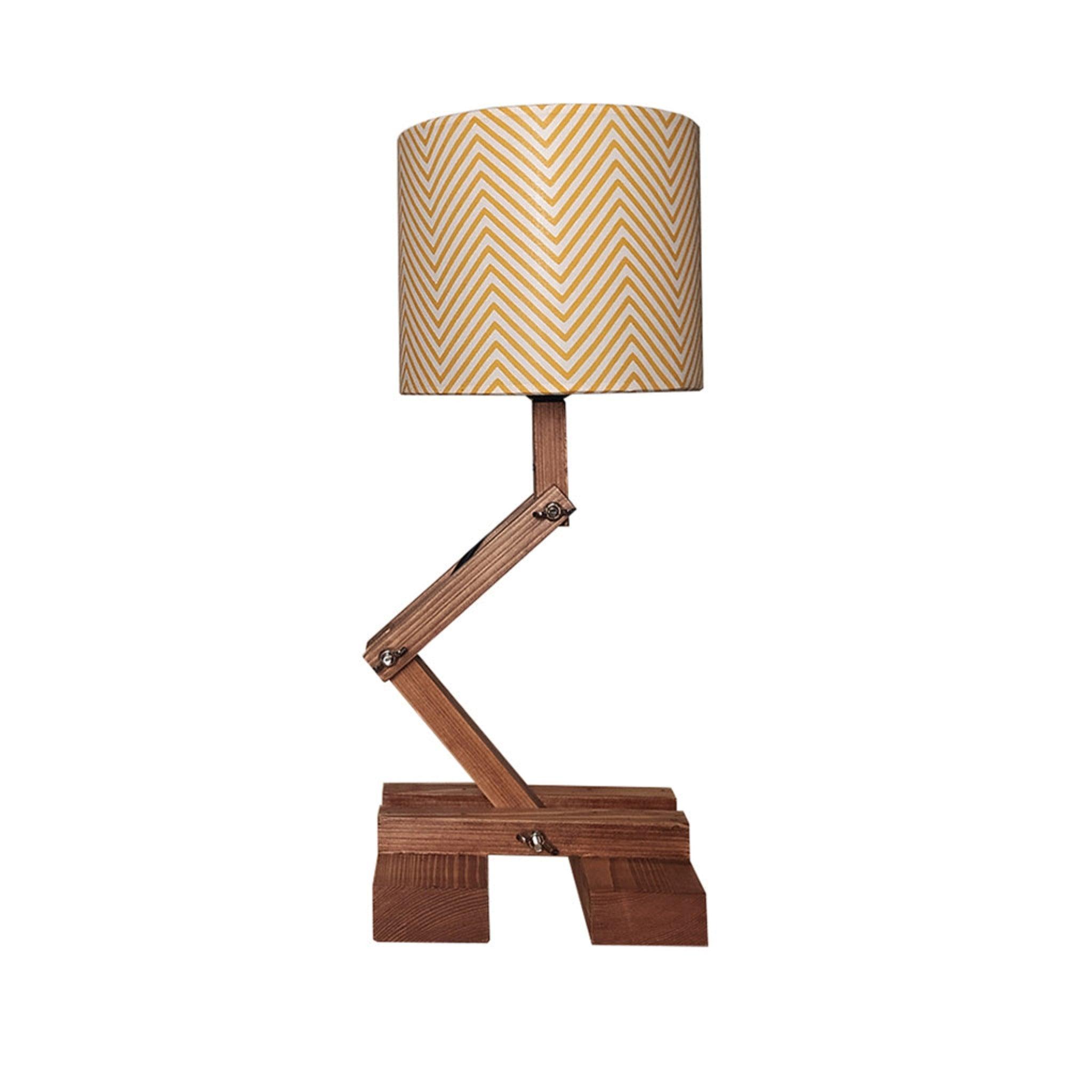 Flex Brown Wooden Table Lamp with Yellow Printed Fabric Lampshade - WoodenTwist