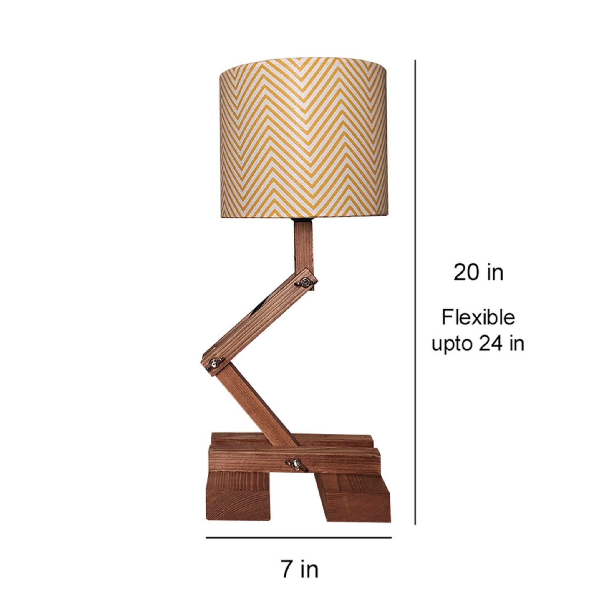 Flex Brown Wooden Table Lamp with Yellow Printed Fabric Lampshade - WoodenTwist