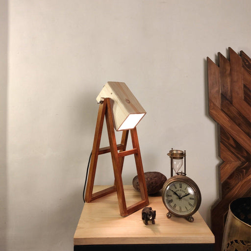 Focal Brown Wooden Table Lamp with Beige Wooden Lampshade - WoodenTwist