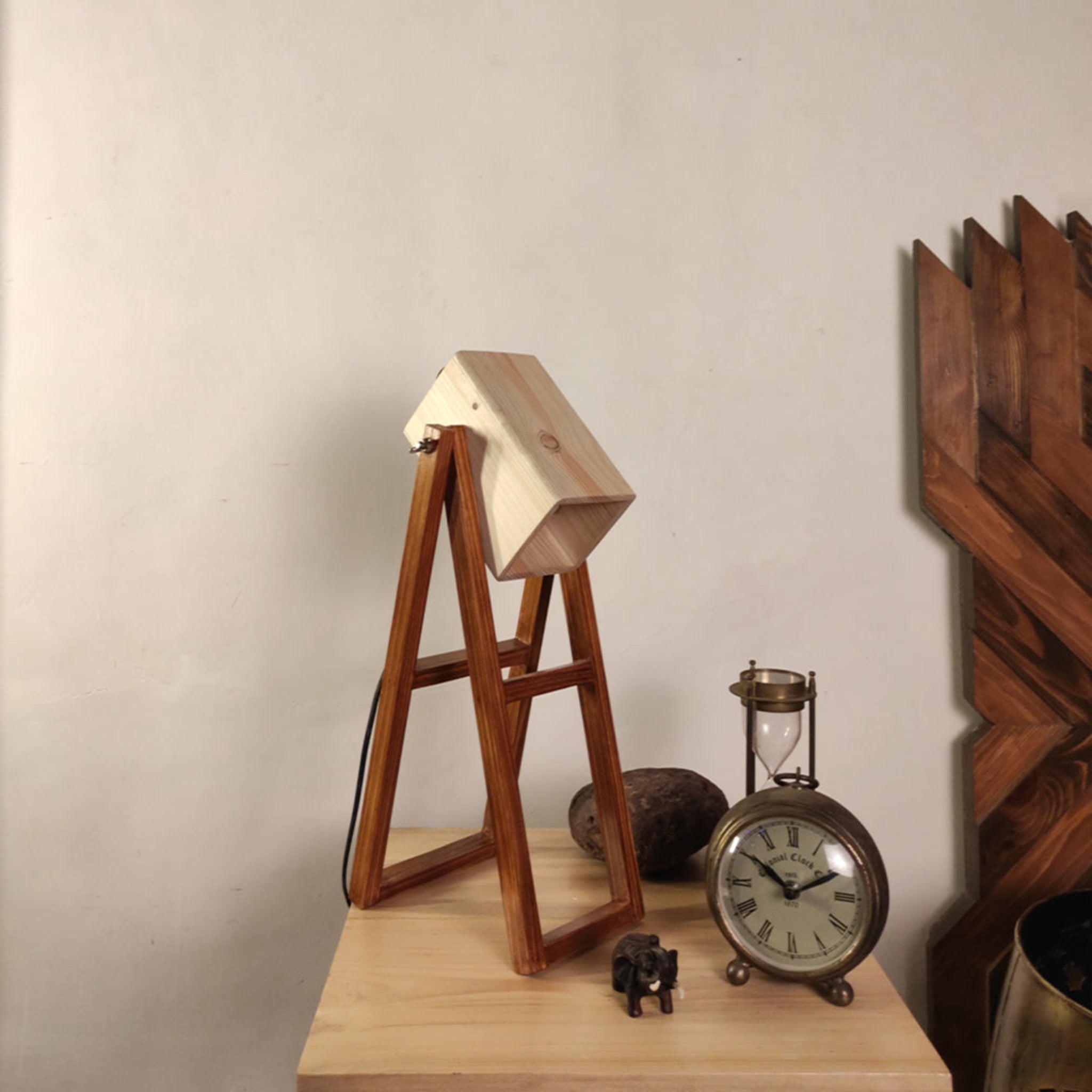 Focal Brown Wooden Table Lamp with Beige Wooden Lampshade - WoodenTwist