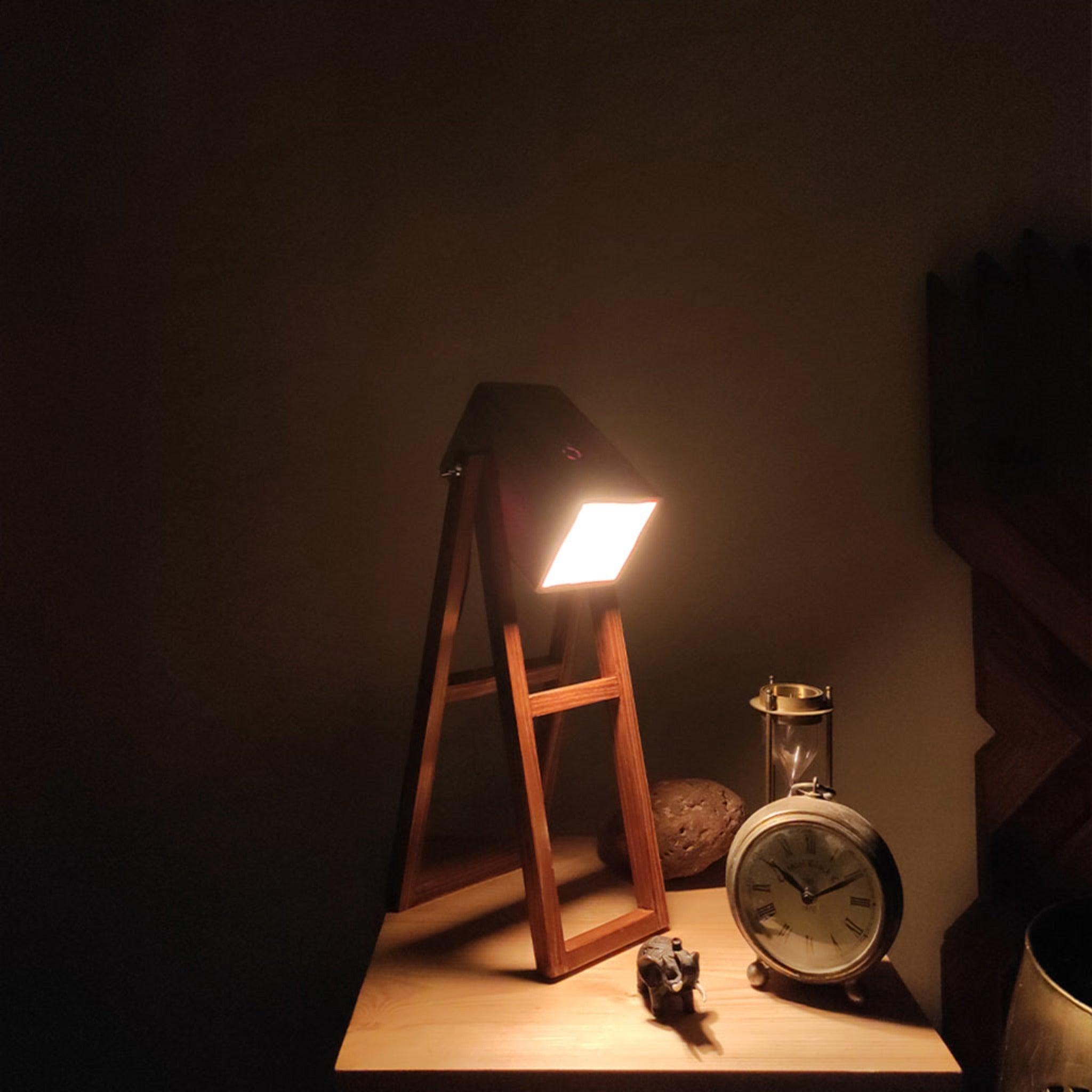 Focal Brown Wooden Table Lamp with Beige Wooden Lampshade - WoodenTwist