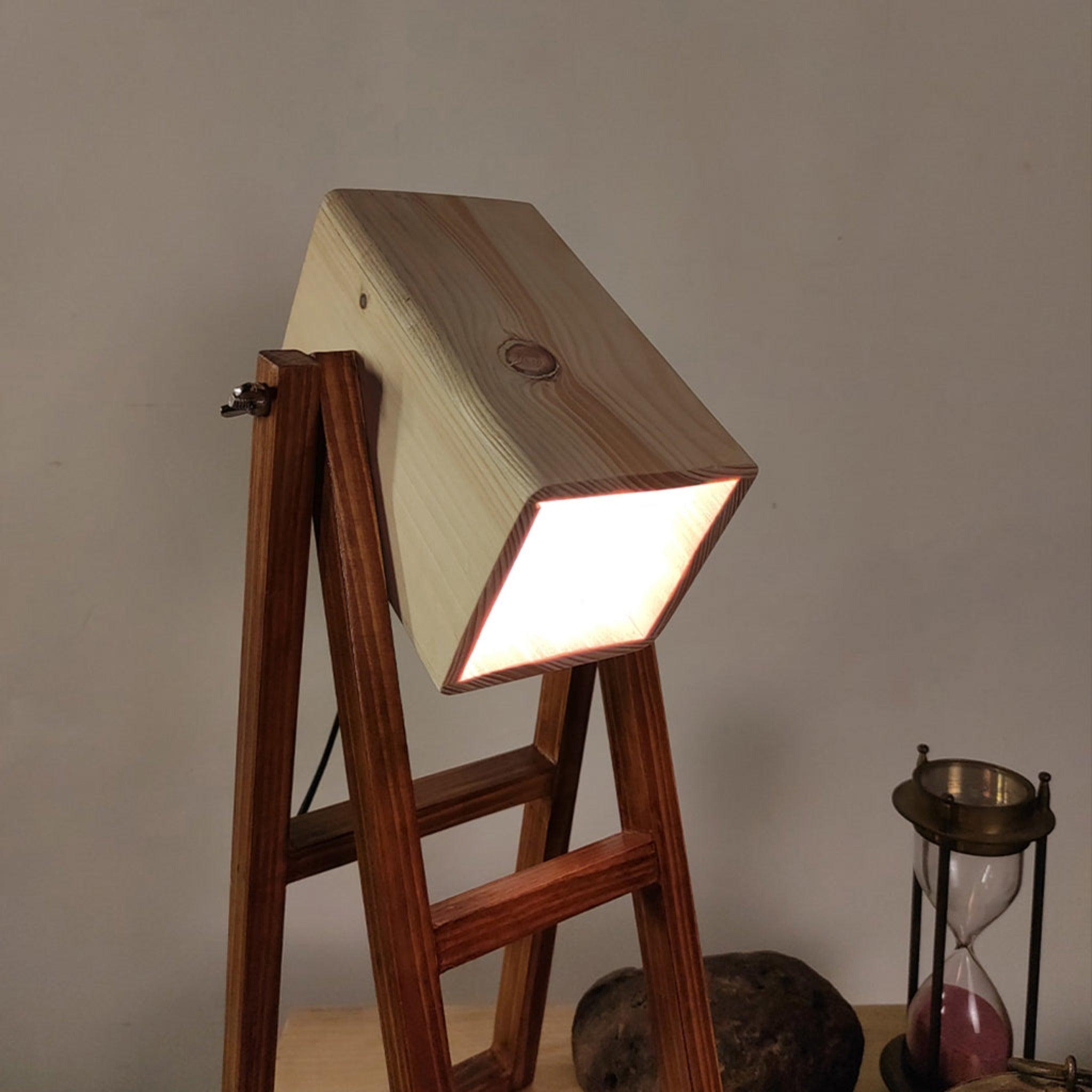 Focal Brown Wooden Table Lamp with Beige Wooden Lampshade - WoodenTwist