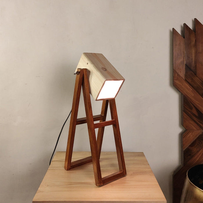 Focal Brown Wooden Table Lamp with Beige Wooden Lampshade - WoodenTwist