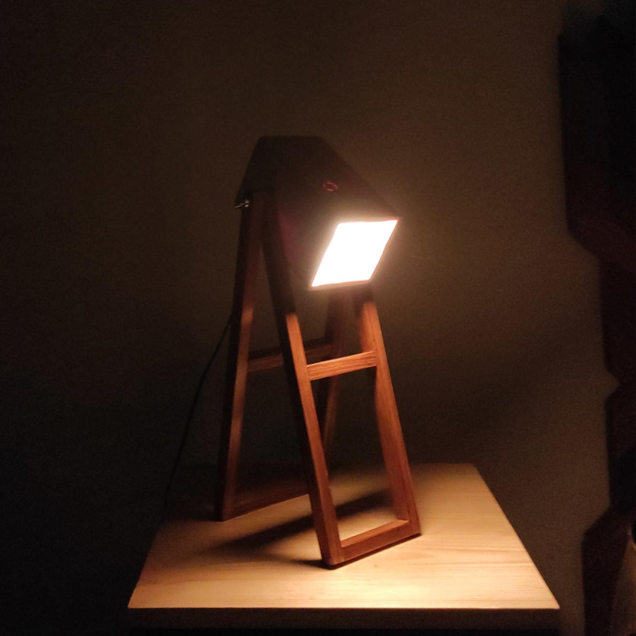 Focal Brown Wooden Table Lamp with Beige Wooden Lampshade - WoodenTwist