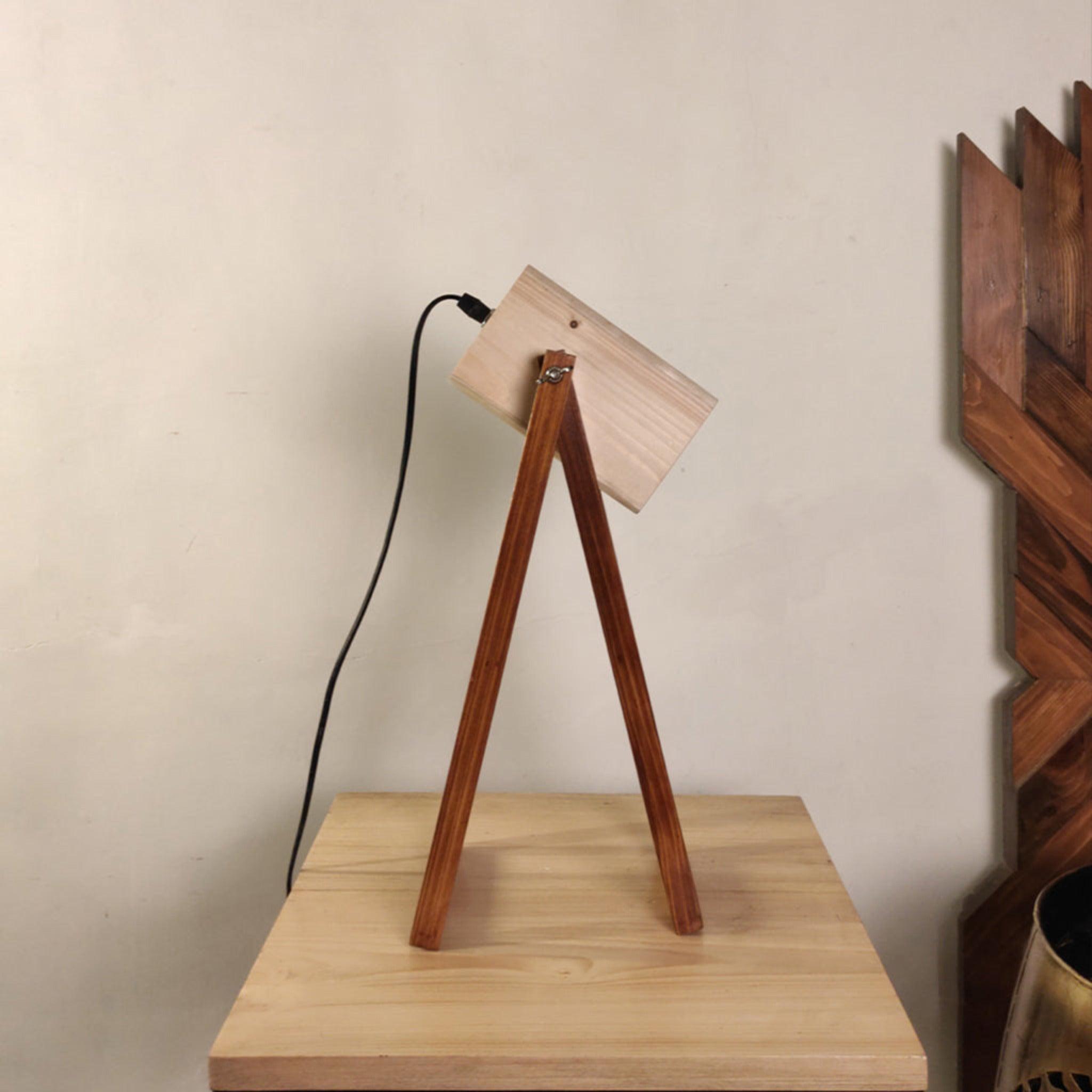 Focal Brown Wooden Table Lamp with Beige Wooden Lampshade - WoodenTwist