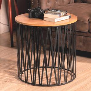 Round Coffee Table with Metal Base and Wooden Top - WoodenTwist