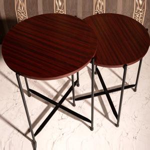 Pair of Round End Coffee Side Table Antique Brown Side Table - WoodenTwist