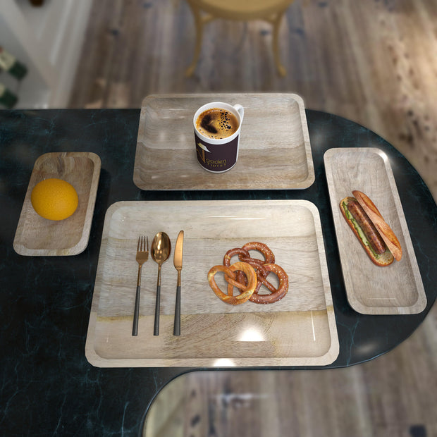 Solid Mango Wood Premium Tray Platter Set of 4 - Group