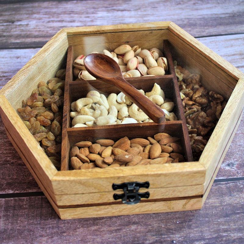 Handcrafted Wooden Dry Fruit Storage Box - WoodenTwist