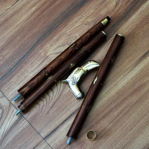 Handcrafted Sheesham Wood Walking Stick With Brass Handle - WoodenTwist