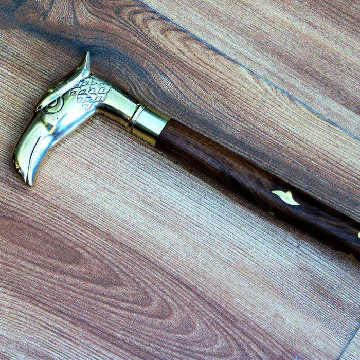 vintage brass head handle brown wooden walking stick cane for new