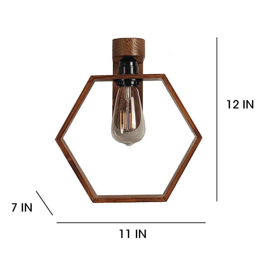 Hex Brown Wooden Wall Light - WoodenTwist