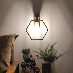 Hex Brown Wooden Wall Light - WoodenTwist