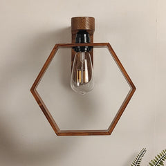 Hex Brown Wooden Wall Light - WoodenTwist