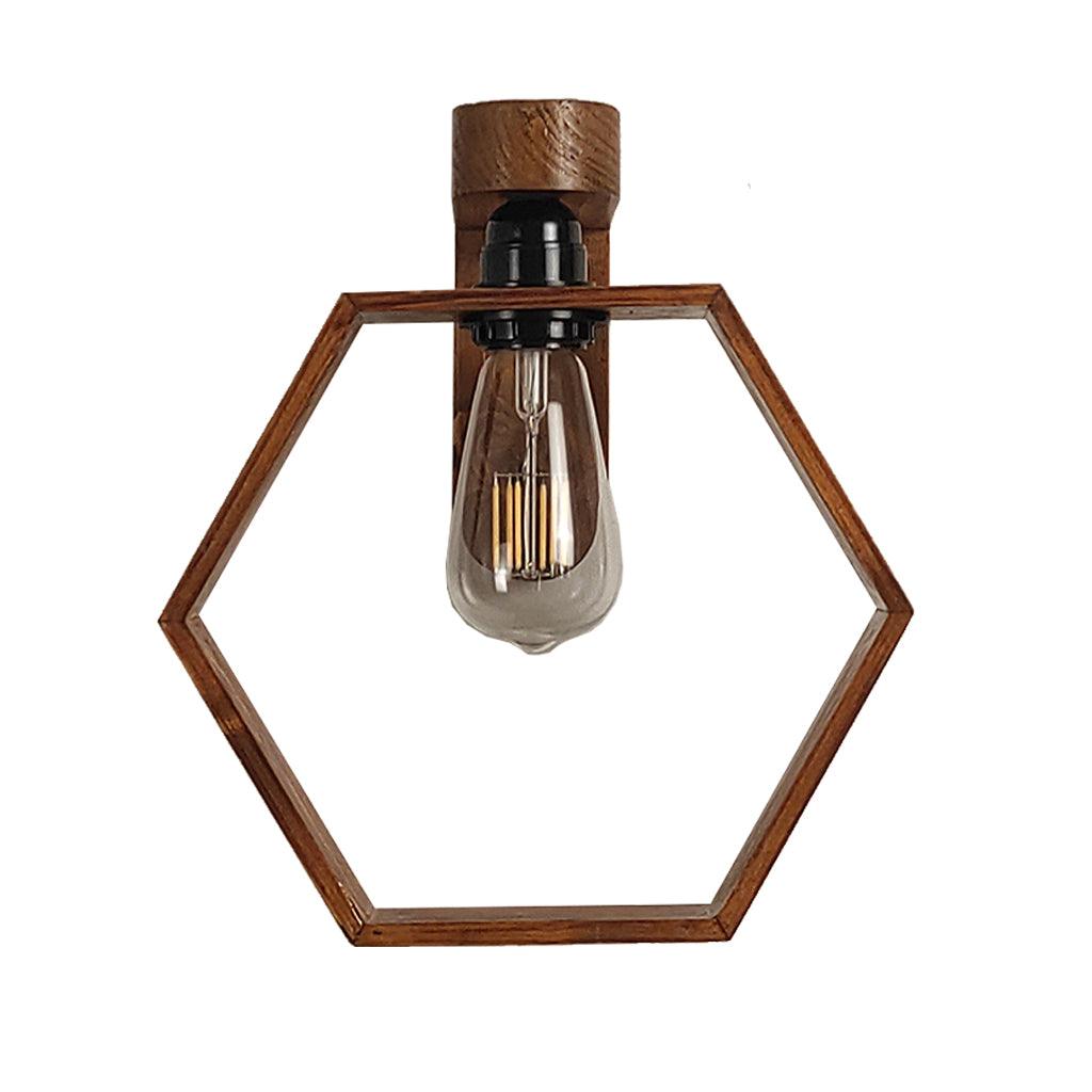 Hex Brown Wooden Wall Light - WoodenTwist