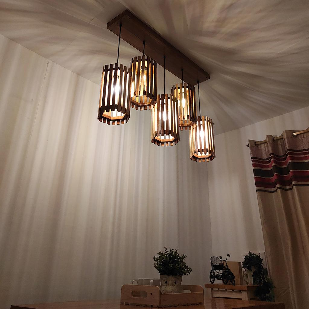 Hexa Brown 5 Series Hanging Lamp - WoodenTwist