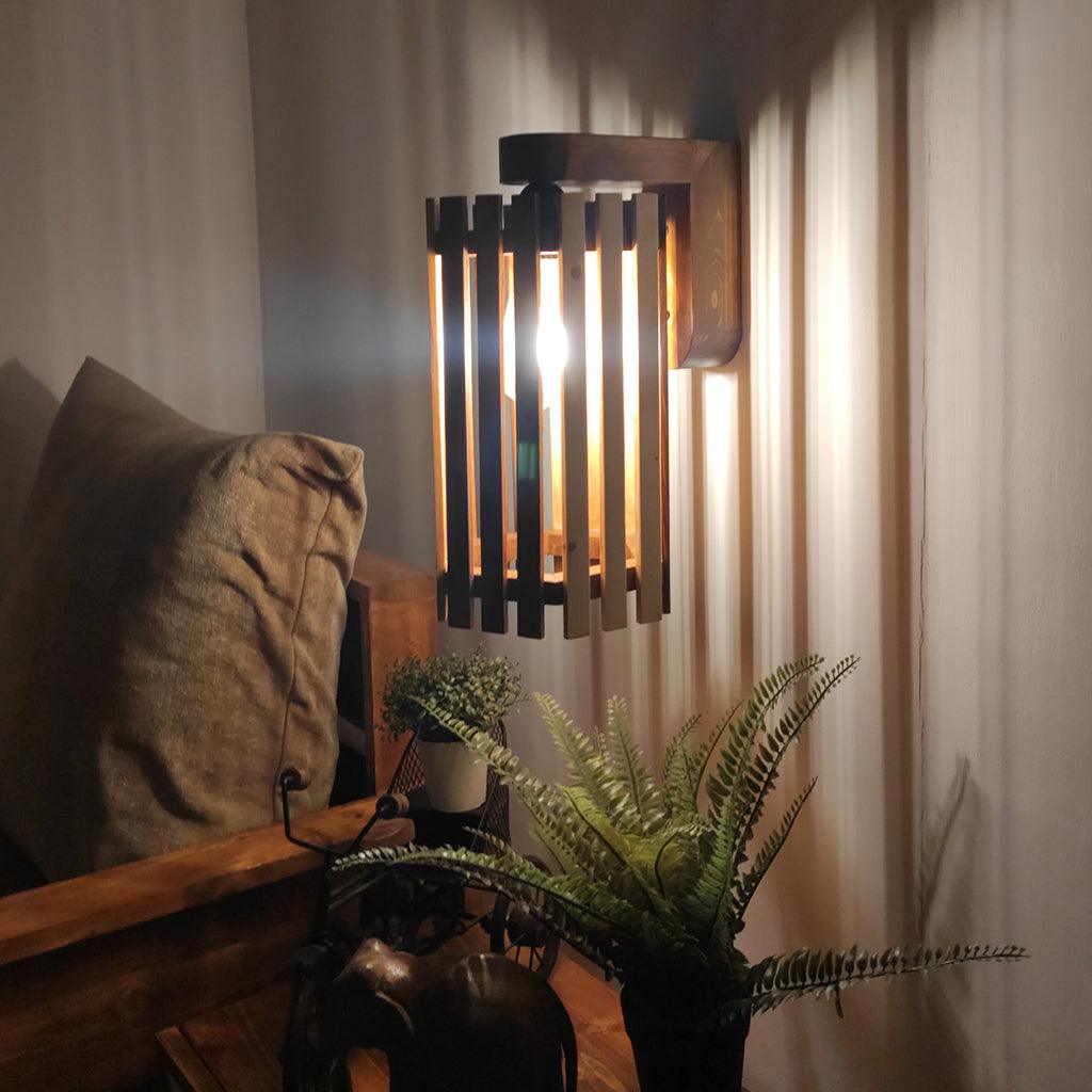 Hexa Brown Wooden Wall Light - WoodenTwist