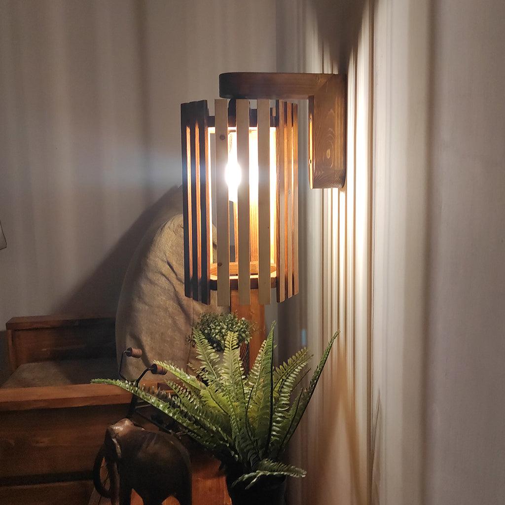 Hexa Brown Wooden Wall Light - WoodenTwist