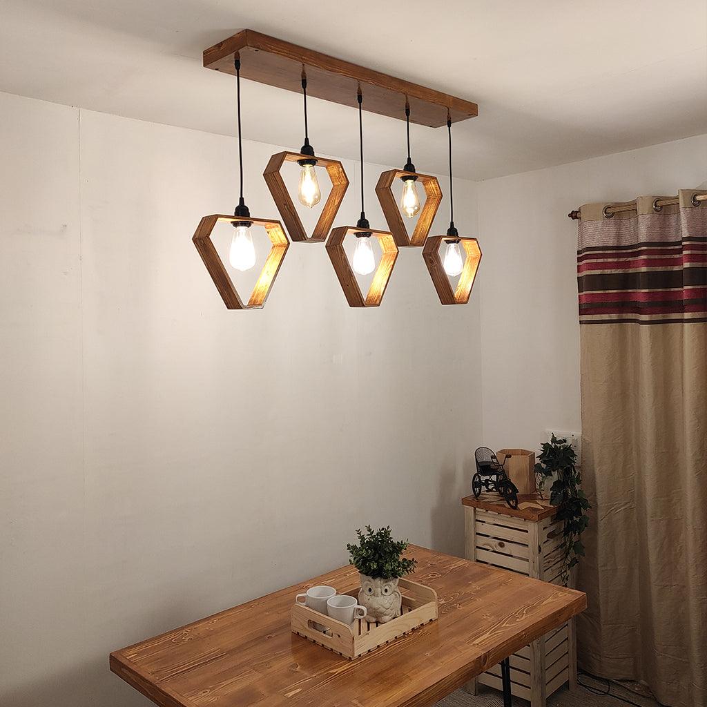 Hexad Brown 5 Series Hanging Lamp - WoodenTwist