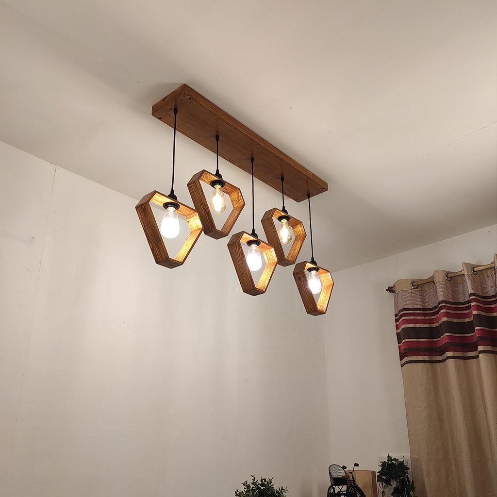 Hexad Brown 5 Series Hanging Lamp - WoodenTwist