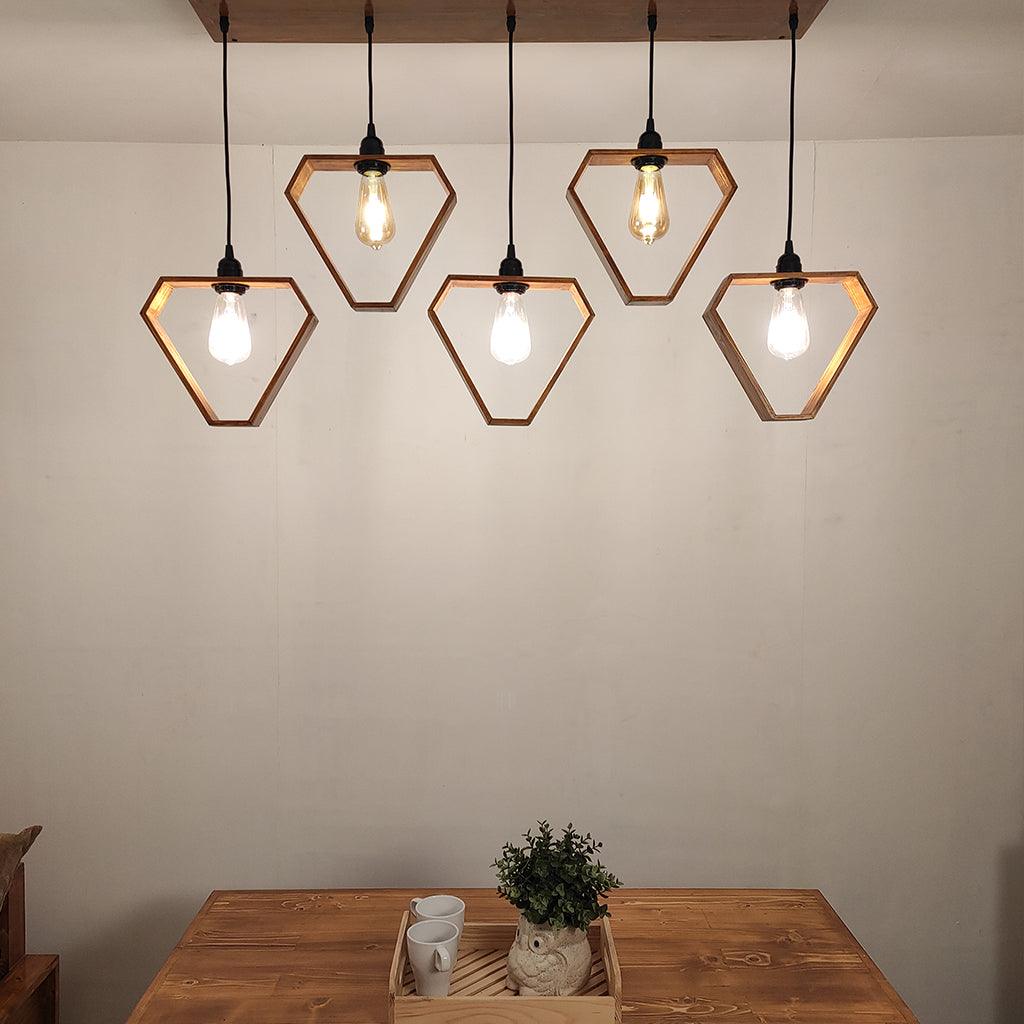 Hexad Brown 5 Series Hanging Lamp - WoodenTwist