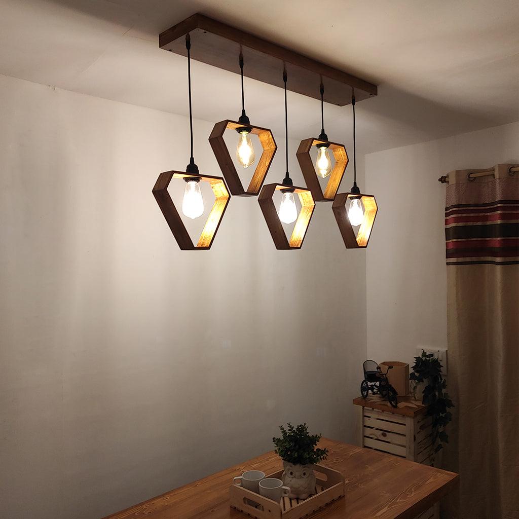 Hexad Brown 5 Series Hanging Lamp - WoodenTwist