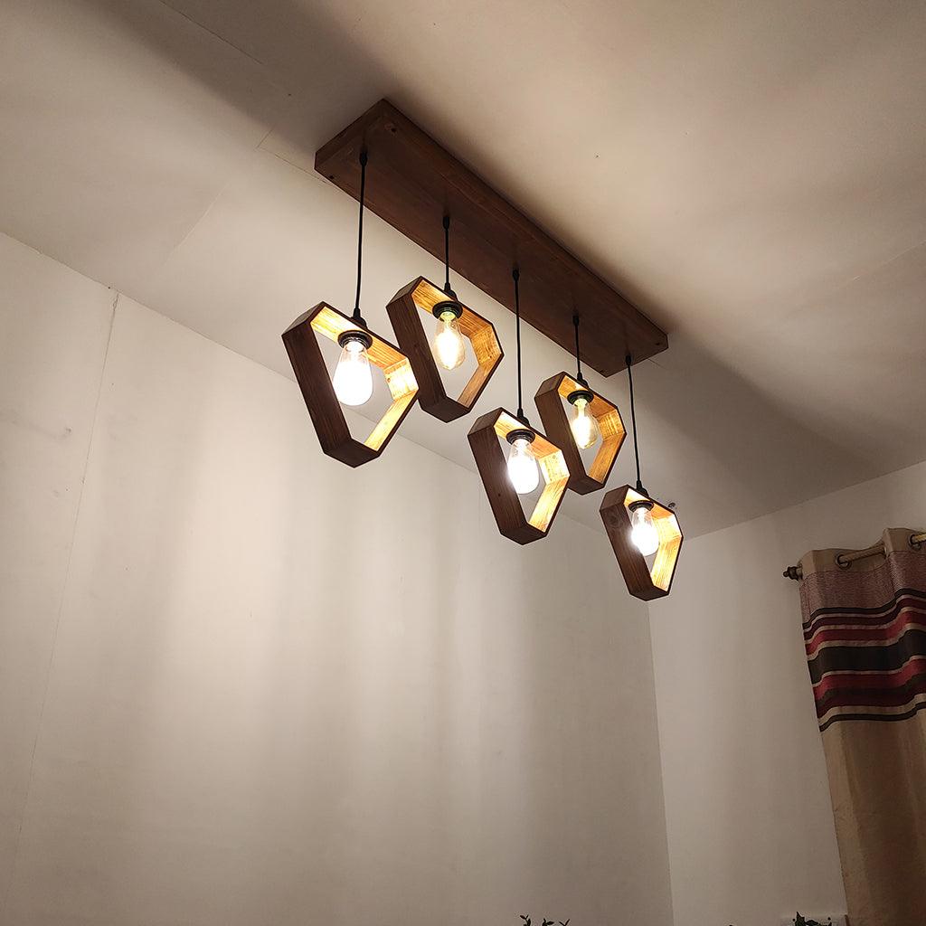 Hexad Brown 5 Series Hanging Lamp - WoodenTwist