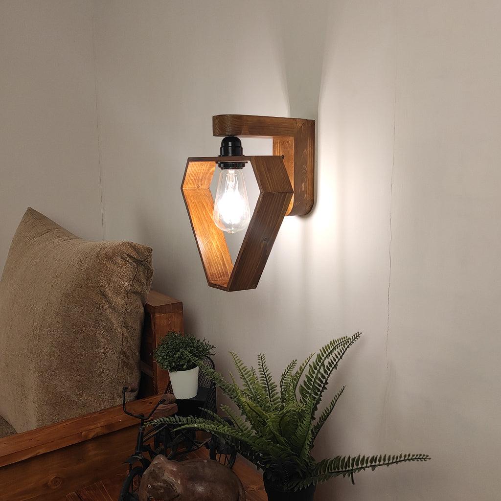 Hexad Brown Wooden Wall Light - WoodenTwist