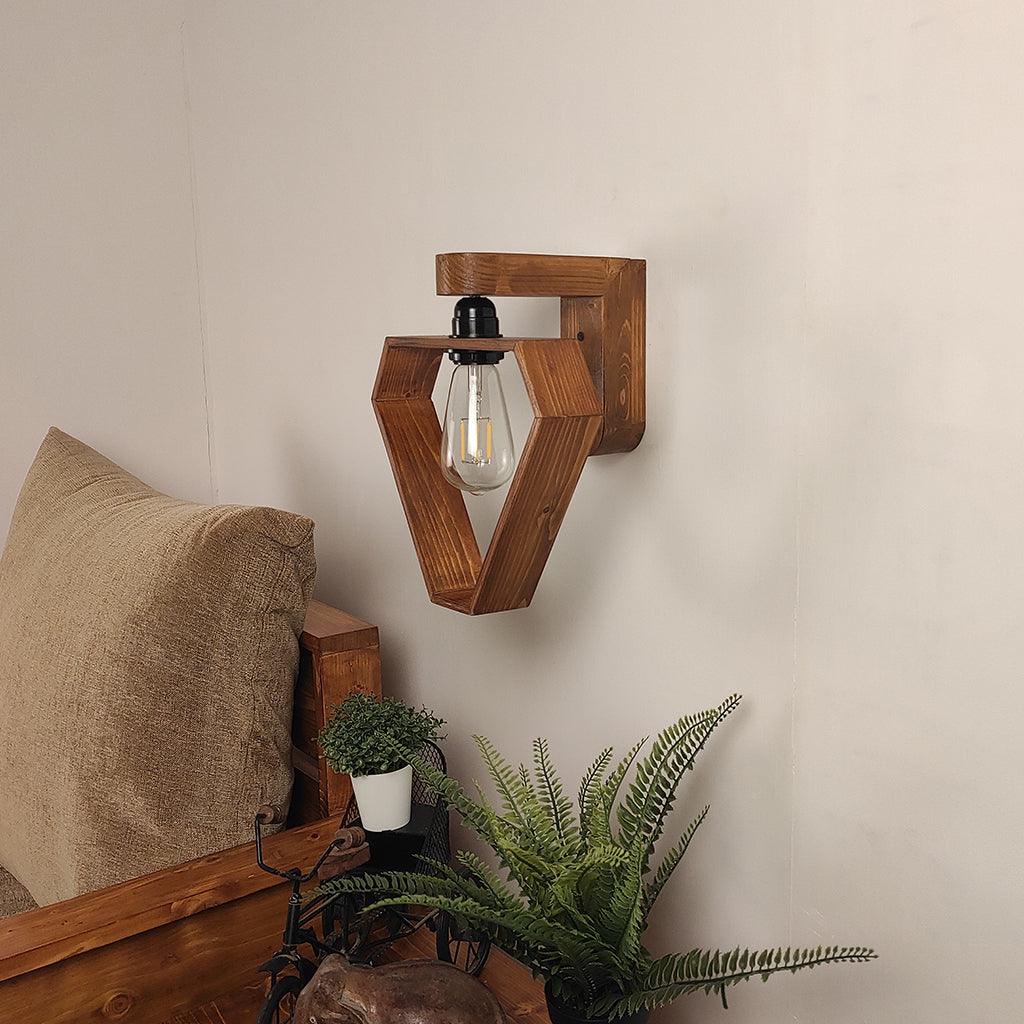 Hexad Brown Wooden Wall Light - WoodenTwist