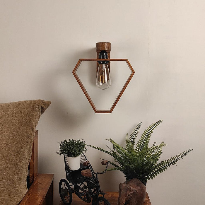 Hexad Brown Wooden Wall Light - WoodenTwist