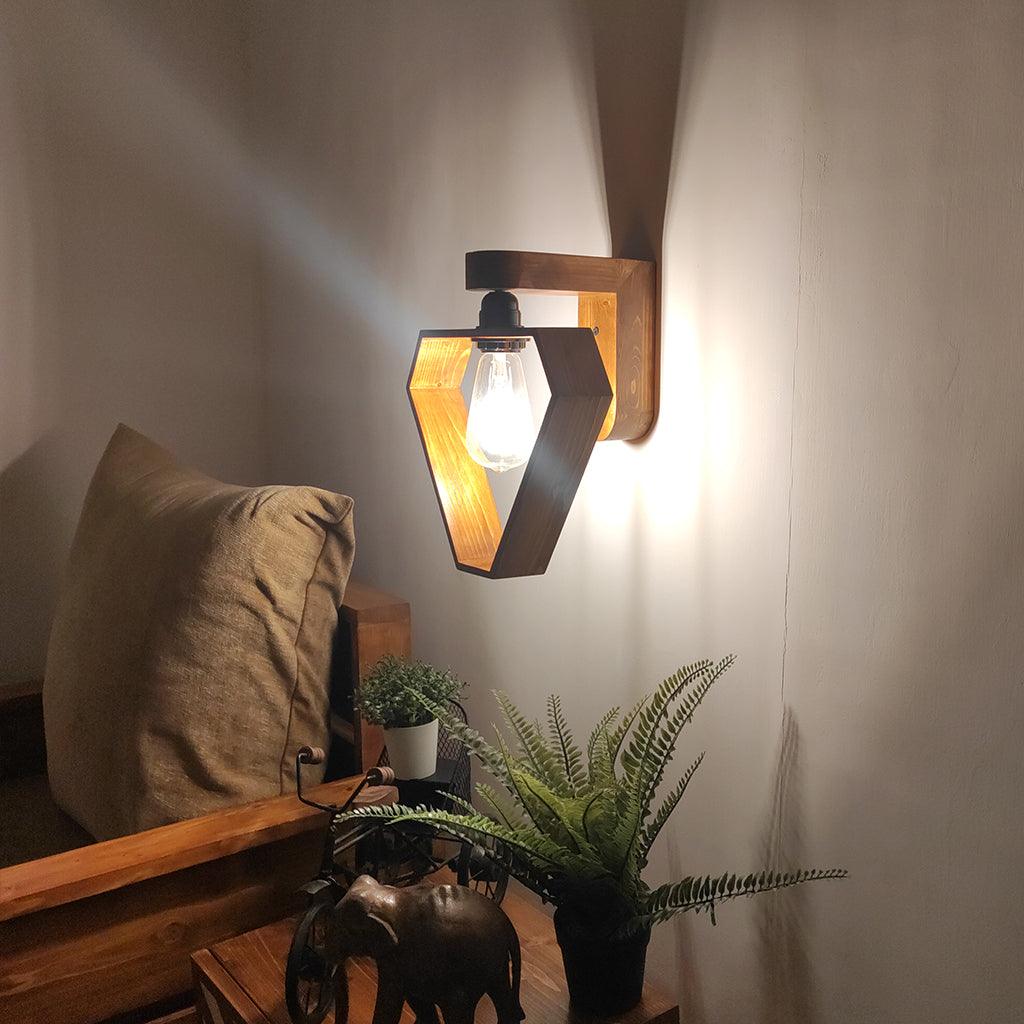 Hexad Brown Wooden Wall Light - WoodenTwist