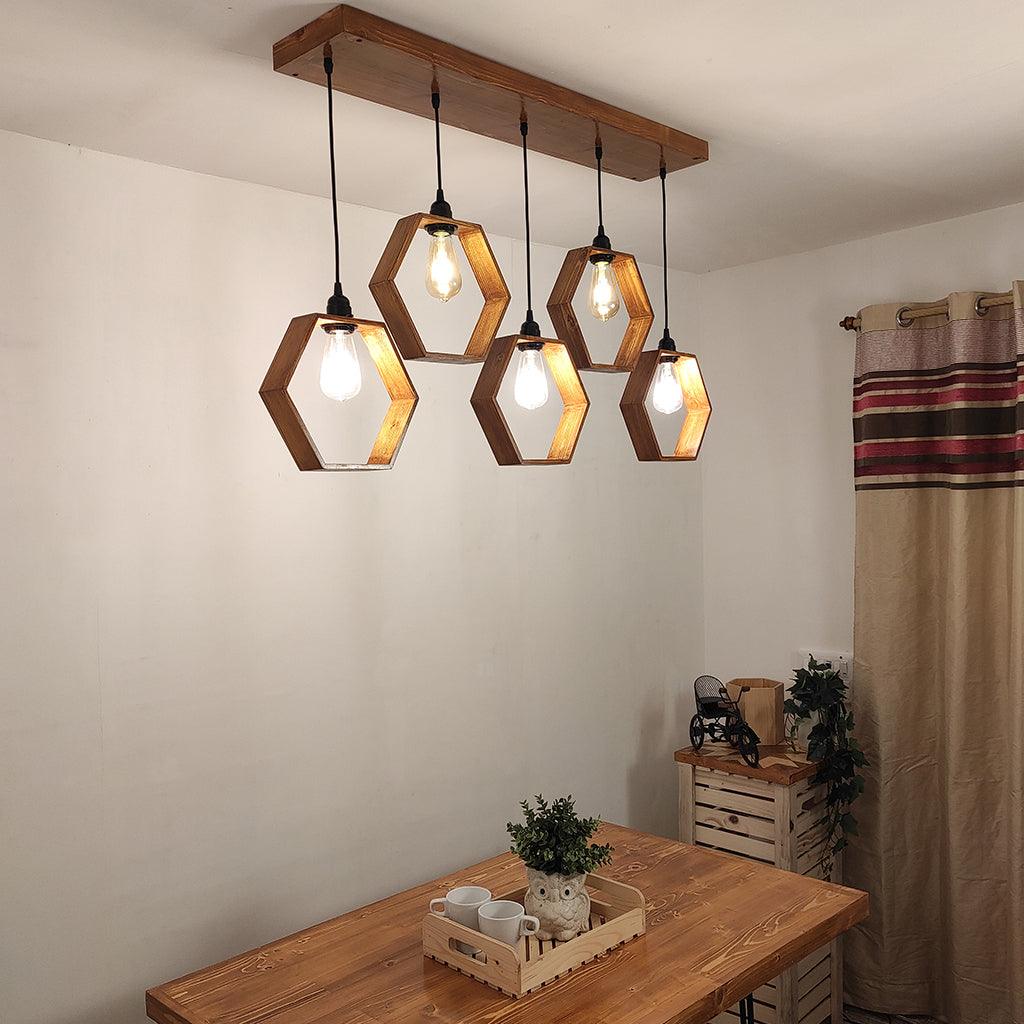 Hexagram Brown 5 Series Hanging Lamp - WoodenTwist