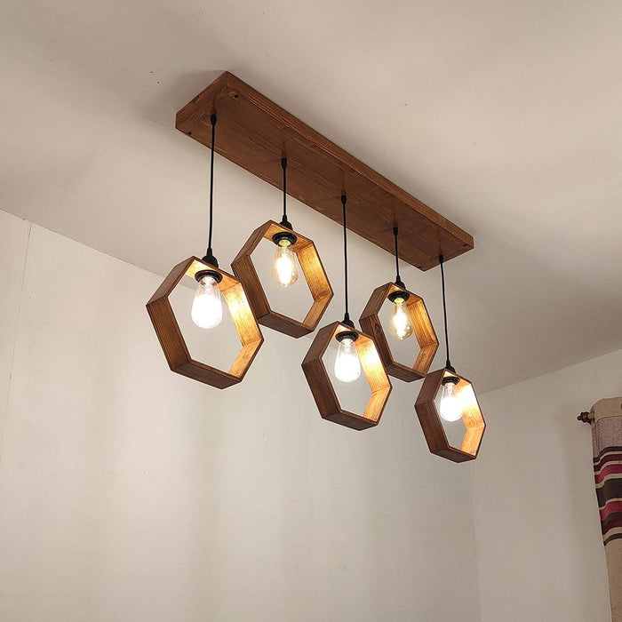 Hexagram Brown 5 Series Hanging Lamp - WoodenTwist