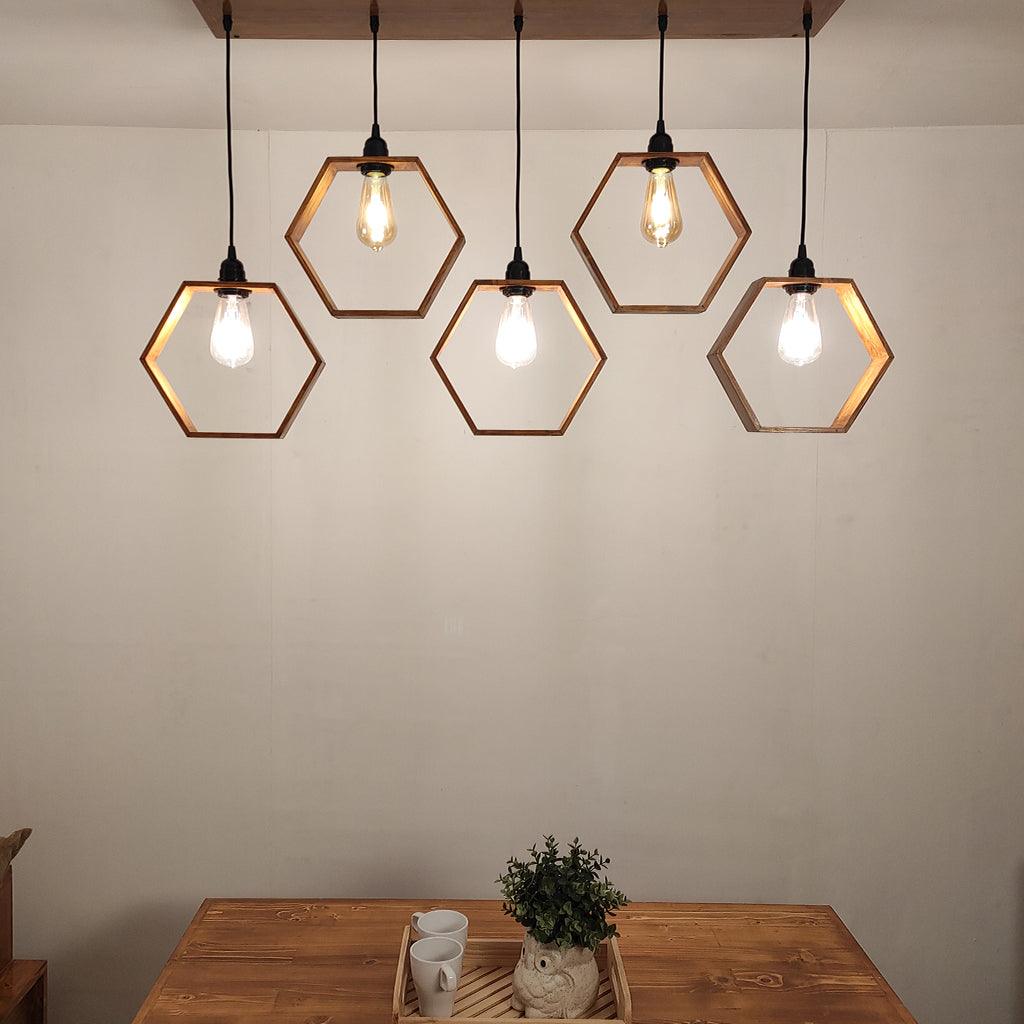 Hexagram Brown 5 Series Hanging Lamp - WoodenTwist