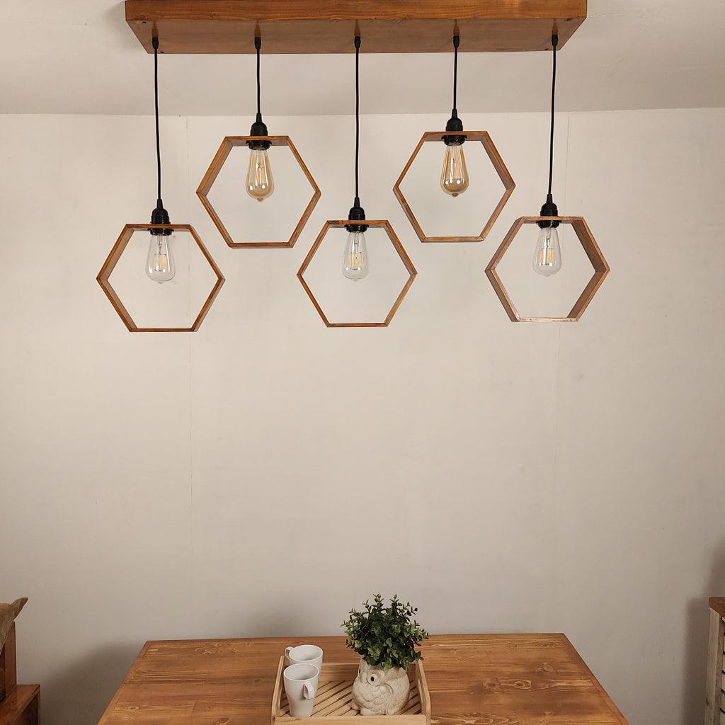 Hexagram Brown 5 Series Hanging Lamp - WoodenTwist