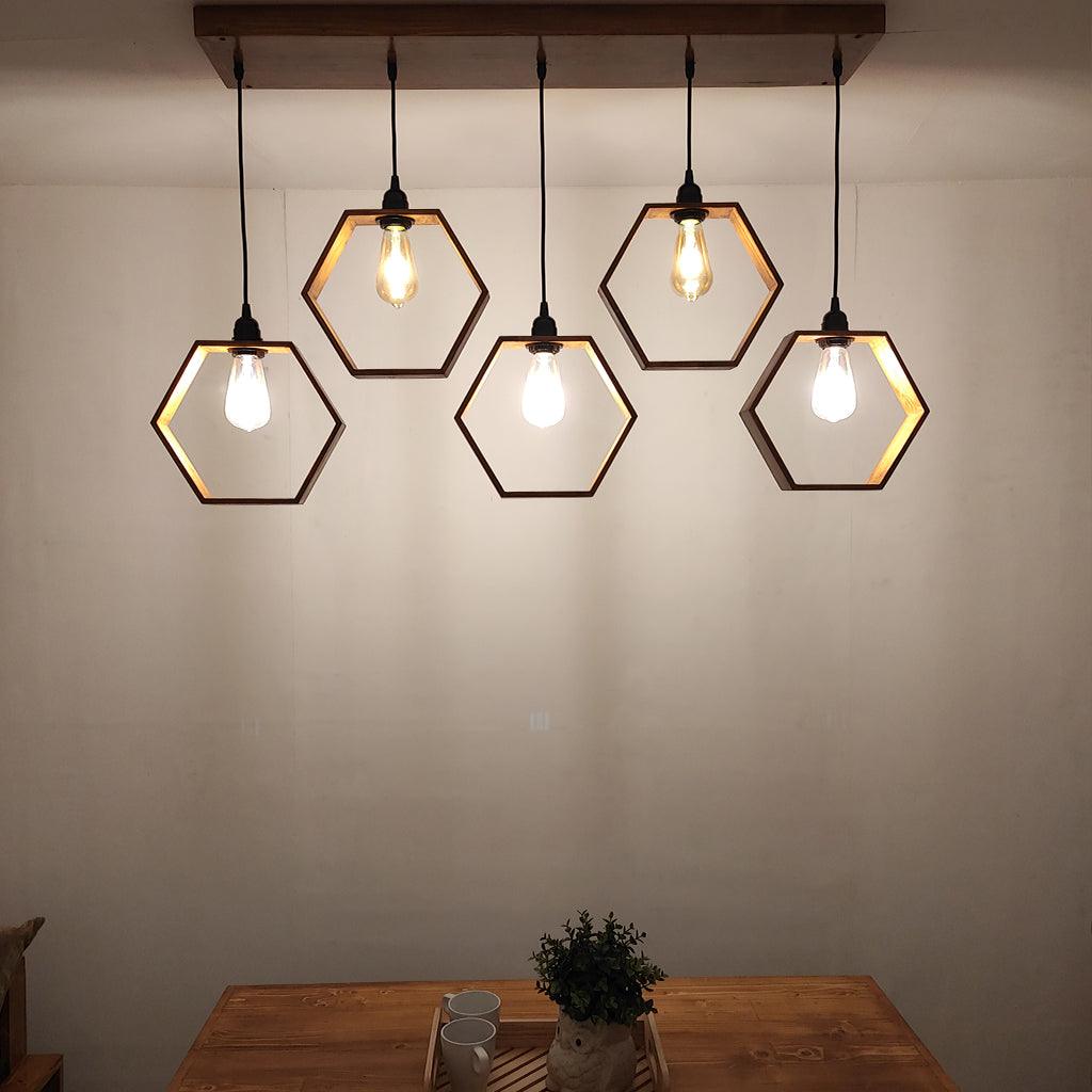 Hexagram Brown 5 Series Hanging Lamp - WoodenTwist