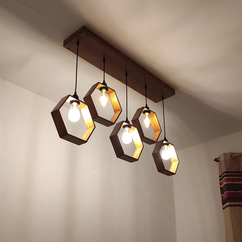 Hexagram Brown 5 Series Hanging Lamp - WoodenTwist