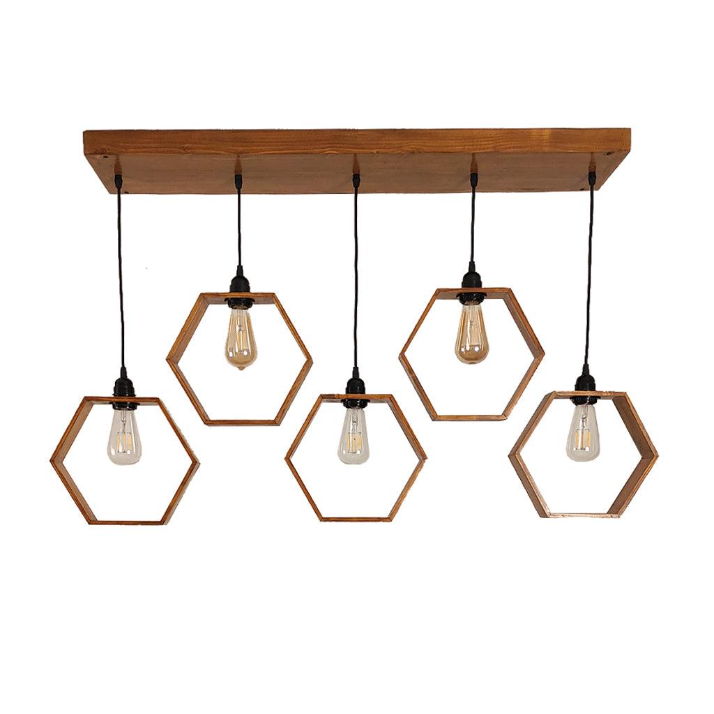 Hexagram Brown 5 Series Hanging Lamp - WoodenTwist