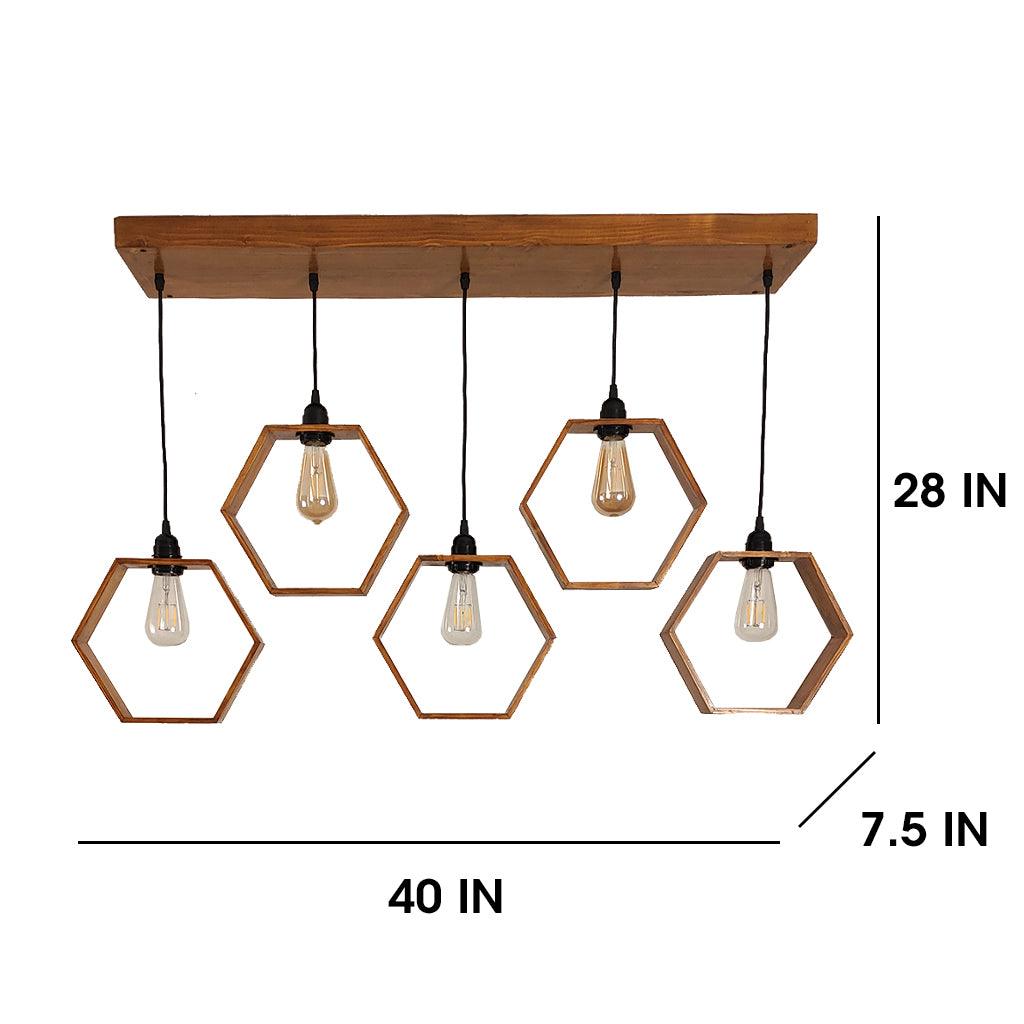 Hexagram Brown 5 Series Hanging Lamp - WoodenTwist