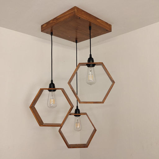 Hexagram Brown Cluster Hanging Lamp - WoodenTwist