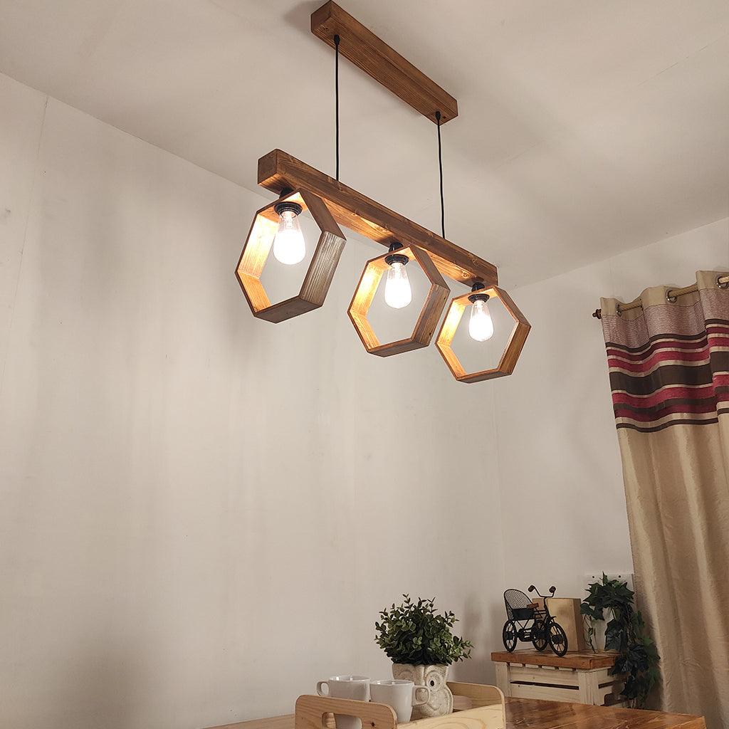 Hexagram Brown 3 Series Hanging Lamp - WoodenTwist