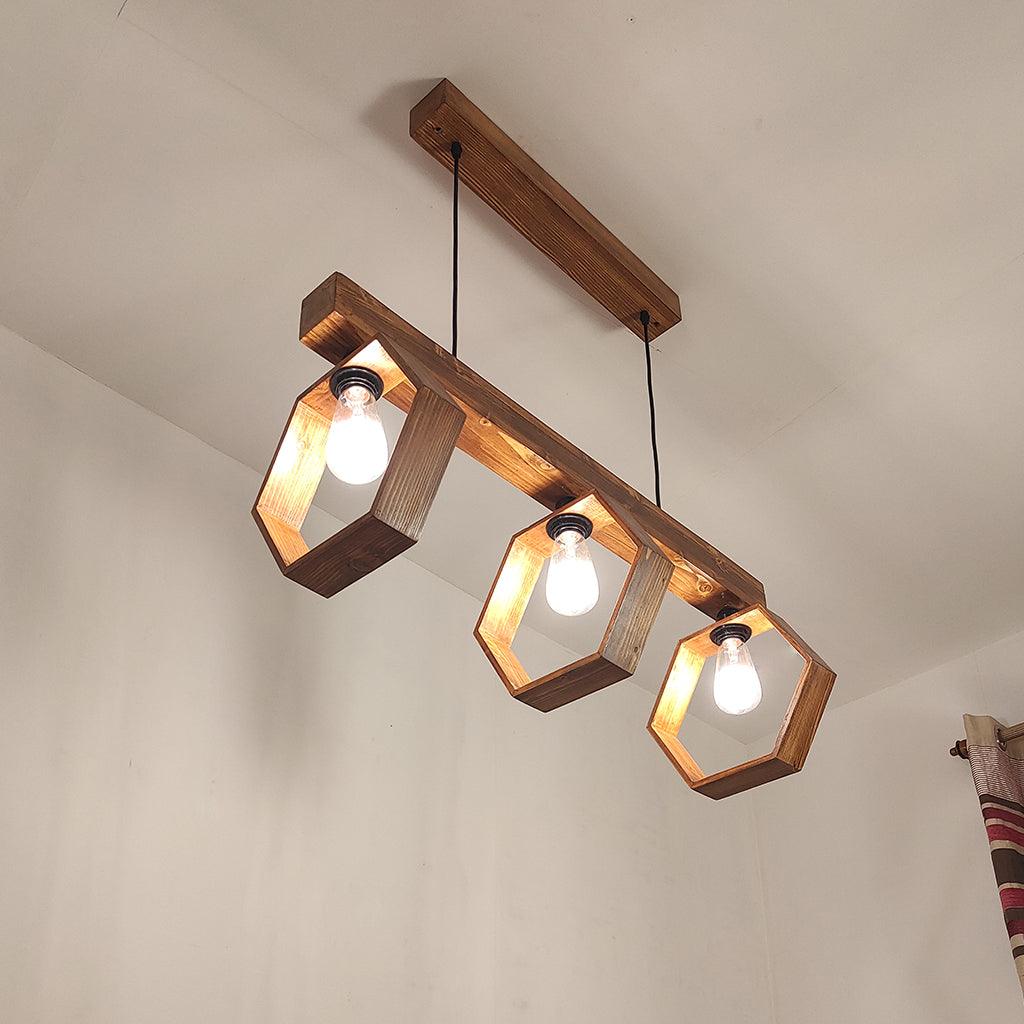 Hexagram Brown 3 Series Hanging Lamp - WoodenTwist