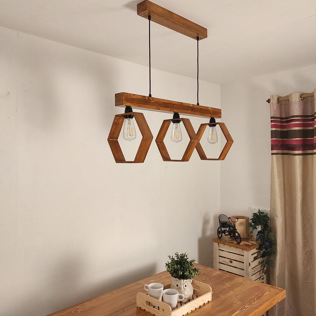 Hexagram Brown 3 Series Hanging Lamp - WoodenTwist