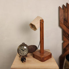 Hexspot Brown Wooden Table Lamp with Beige Wooden Lampshade - WoodenTwist