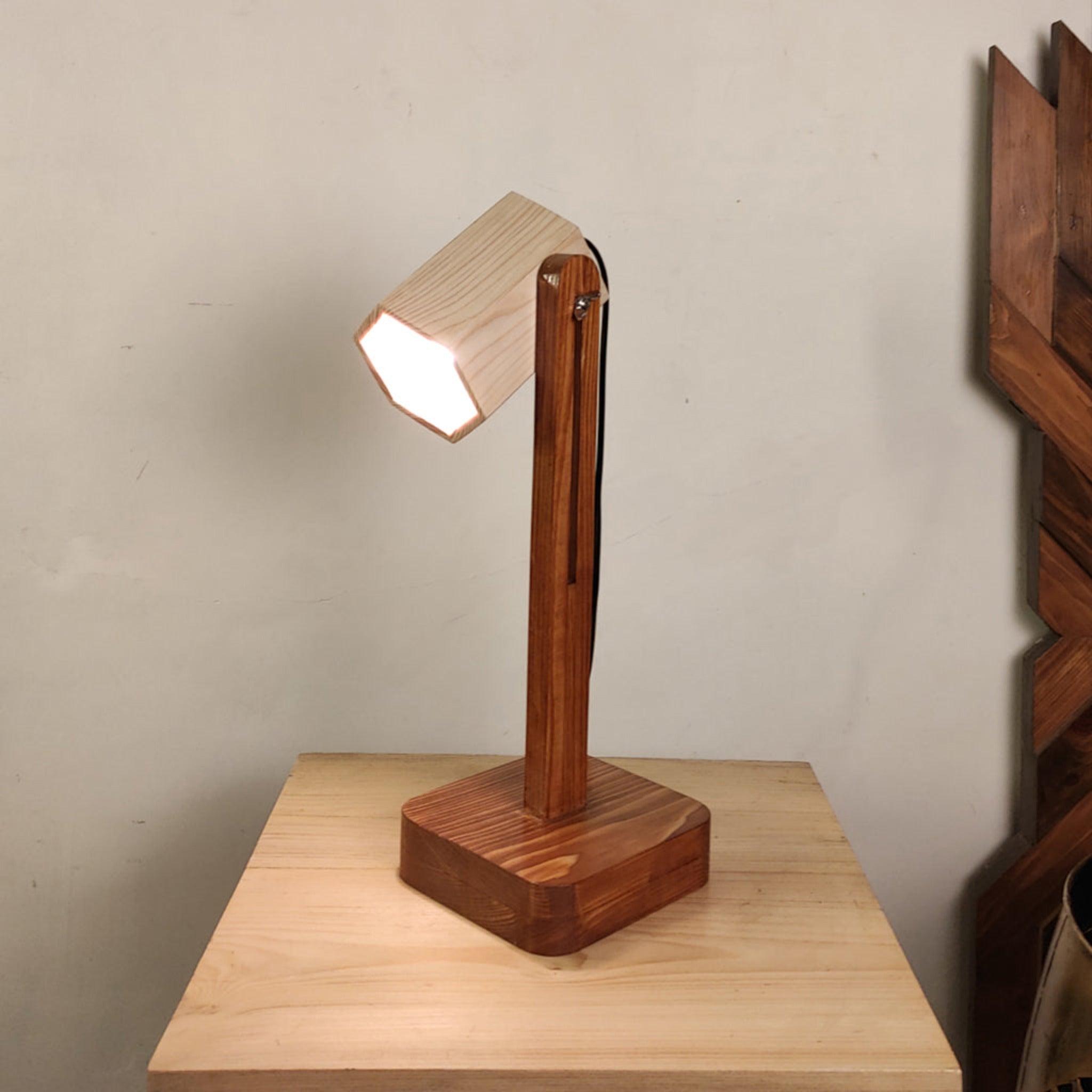 Hexspot Brown Wooden Table Lamp with Beige Wooden Lampshade - WoodenTwist